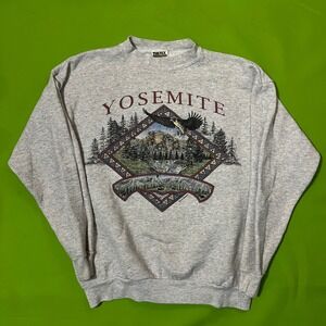 Medium Vtg 90s Tultex Yosemite National Park Graphic Sweatshirt Gray Eagle Trees